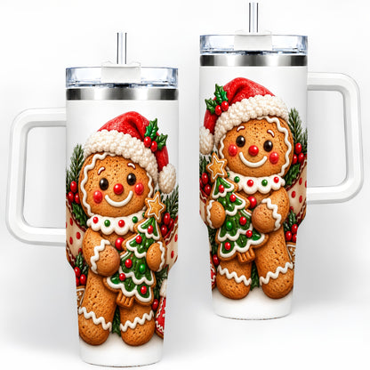 Christmas Gingerbread Man Handled Tumbler, 40oz Holiday Drinkware