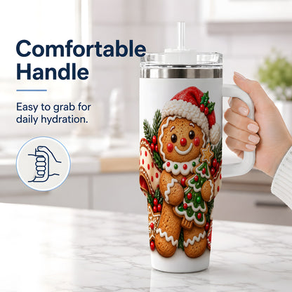 #pl[40oz|White] Christmas Gingerbread Man Handled Tumbler, 40oz Holiday Drinkware