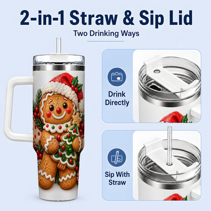 #pl[40oz|White] Christmas Gingerbread Man Handled Tumbler, 40oz Holiday Drinkware