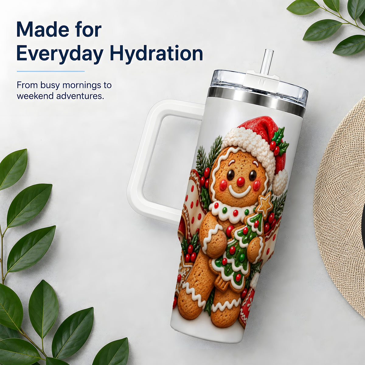 Christmas Gingerbread Man Handled Tumbler, 40oz Holiday Drinkware