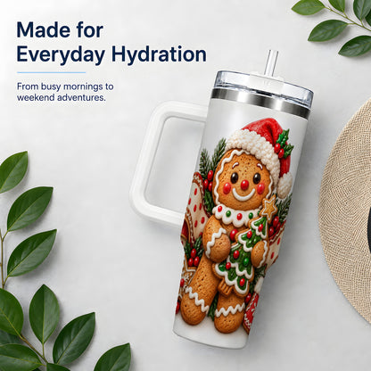 Christmas Gingerbread Man Handled Tumbler, 40oz Holiday Drinkware