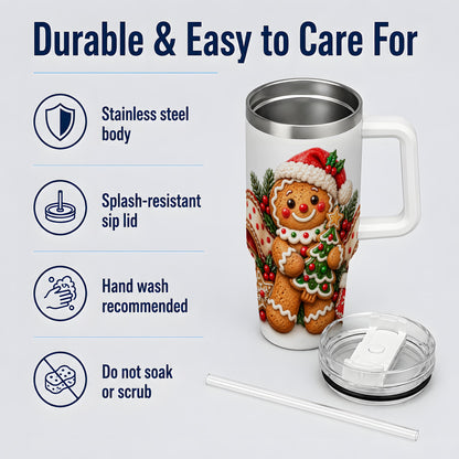 Christmas Gingerbread Man Handled Tumbler, 40oz Holiday Drinkware