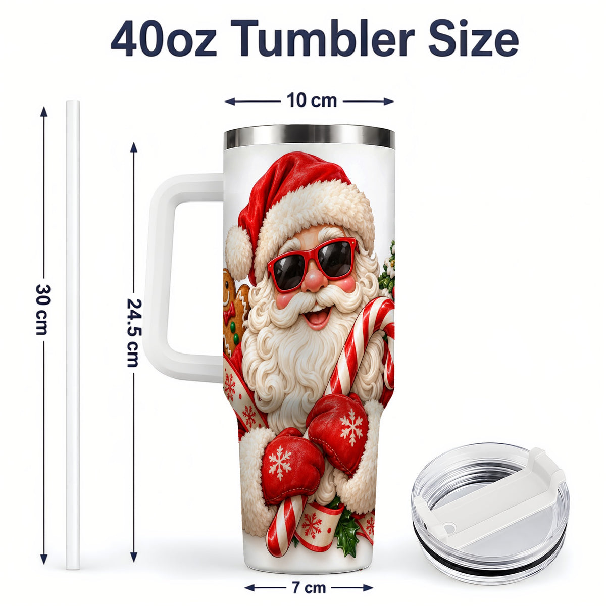 #pl[40oz|White] Cool Santa Claus Handled Tumbler, 40oz Stainless Steel Holiday Drinkware