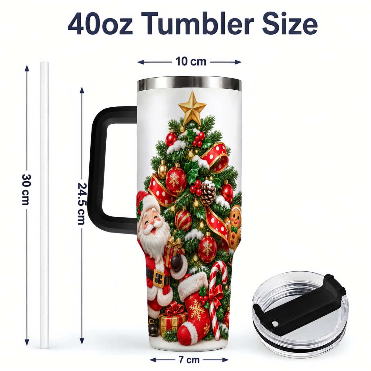#pl[40oz|Black] Santa Christmas Tree Handled Tumbler, 40oz Holiday Drinkware