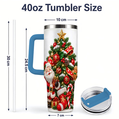 #pl[40oz|Blue] Santa Christmas Tree Handled Tumbler, 40oz Holiday Drinkware