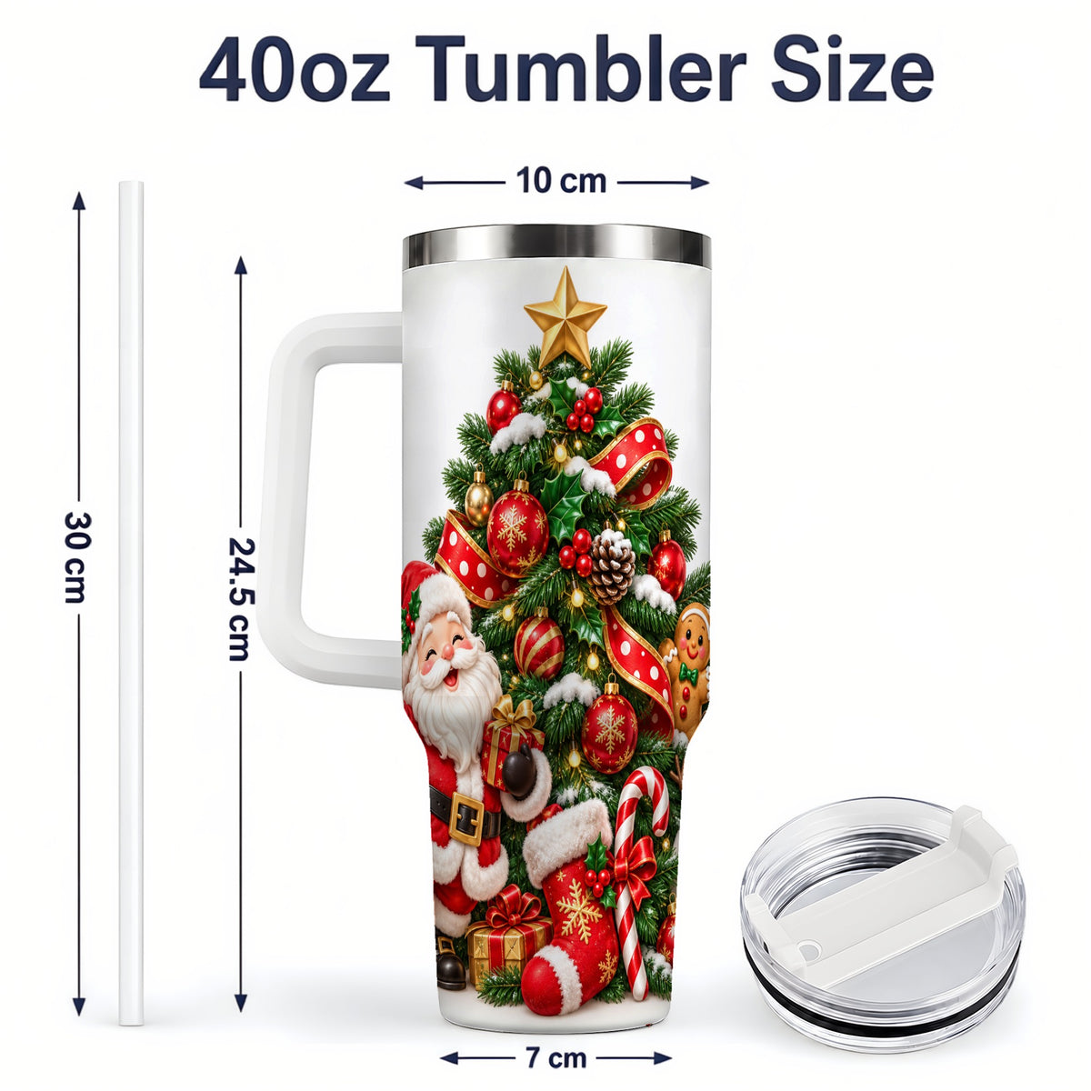 #pl[40oz|White] Santa Christmas Tree Handled Tumbler, 40oz Holiday Drinkware