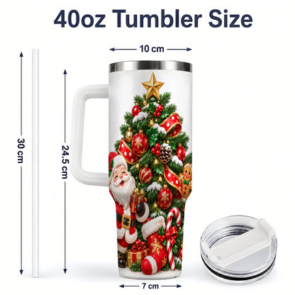 #pl[40oz|White] Santa Christmas Tree Handled Tumbler, 40oz Holiday Drinkware