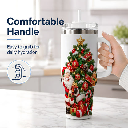 #pl[40oz|White] Santa Christmas Tree Handled Tumbler, 40oz Holiday Drinkware