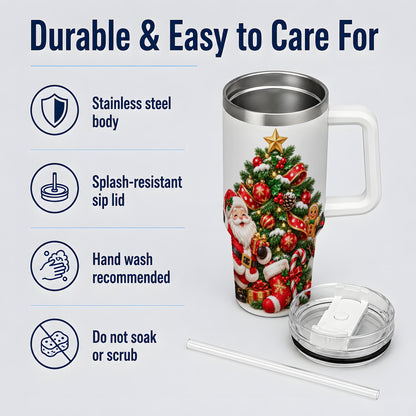 Santa Christmas Tree Handled Tumbler, 40oz Holiday Drinkware