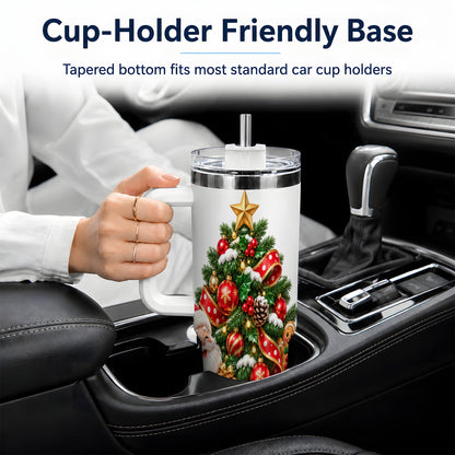 Santa Christmas Tree Handled Tumbler, 40oz Holiday Drinkware