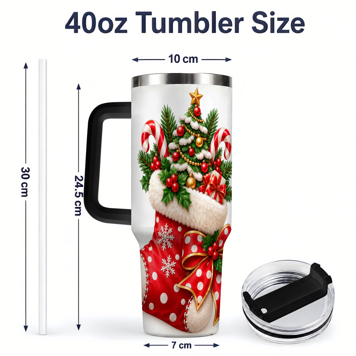 #pl[40oz|Black] Christmas Stocking Handled Tumbler, 40oz Festive Tree Design
