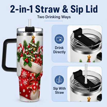 #pl[40oz|Black] Christmas Stocking Handled Tumbler, 40oz Festive Tree Design