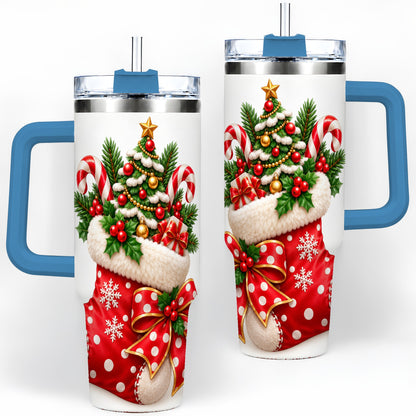 #pl[40oz|Blue] Christmas Stocking Handled Tumbler, 40oz Festive Tree Design