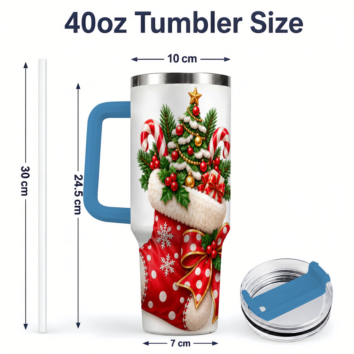 #pl[40oz|Blue] Christmas Stocking Handled Tumbler, 40oz Festive Tree Design