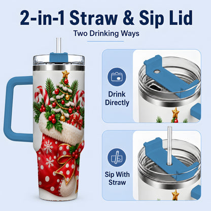 #pl[40oz|Blue] Christmas Stocking Handled Tumbler, 40oz Festive Tree Design