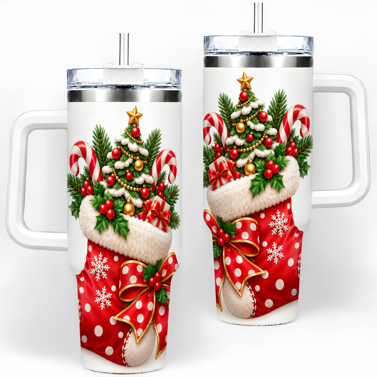 Christmas Stocking Handled Tumbler, 40oz Festive Tree Design