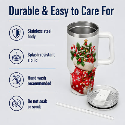 Christmas Stocking Handled Tumbler, 40oz Festive Tree Design