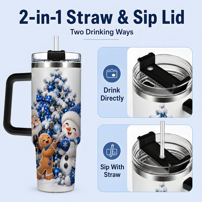#pl[40oz|Black] Blue Santa Snowman Handled Tumbler, 40oz Christmas Drinkware