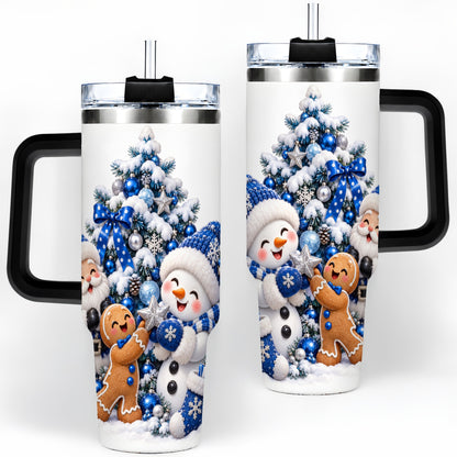 #pl[40oz|Black] Blue Santa Snowman Handled Tumbler, 40oz Christmas Drinkware