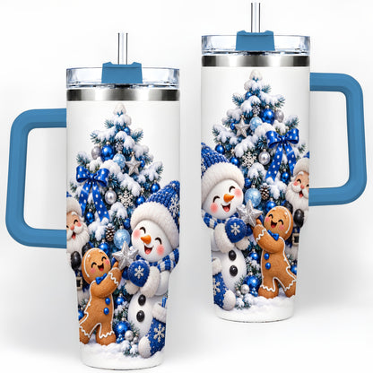 #pl[40oz|Blue] Blue Santa Snowman Handled Tumbler, 40oz Christmas Drinkware