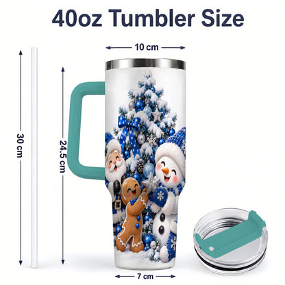 #pl[40oz|Green] Blue Santa Snowman Handled Tumbler, 40oz Christmas Drinkware