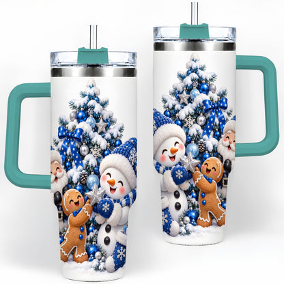 #pl[40oz|Green] Blue Santa Snowman Handled Tumbler, 40oz Christmas Drinkware