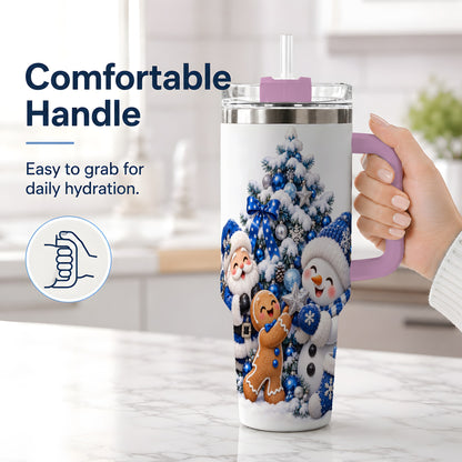 #pl[40oz|Pink] Blue Santa Snowman Handled Tumbler, 40oz Christmas Drinkware