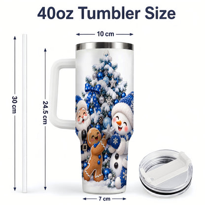 #pl[40oz|White] Blue Santa Snowman Handled Tumbler, 40oz Christmas Drinkware