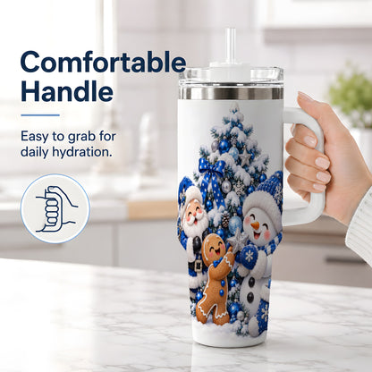 #pl[40oz|White] Blue Santa Snowman Handled Tumbler, 40oz Christmas Drinkware