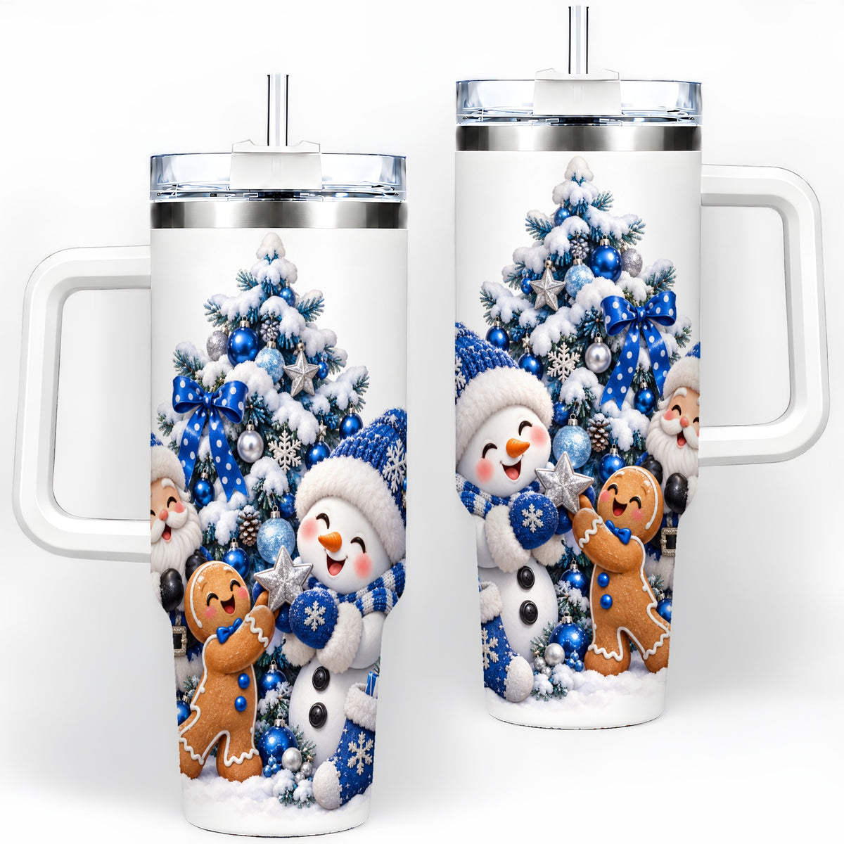 Blue Santa Snowman Handled Tumbler, 40oz Christmas Drinkware