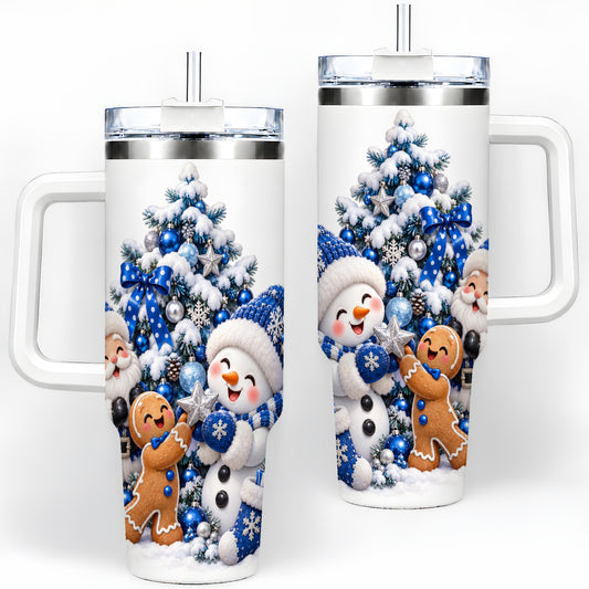 Blue Santa Snowman Handled Tumbler, 40oz Christmas Drinkware