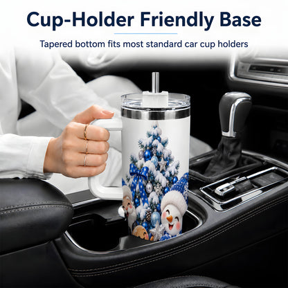 Blue Santa Snowman Handled Tumbler, 40oz Christmas Drinkware