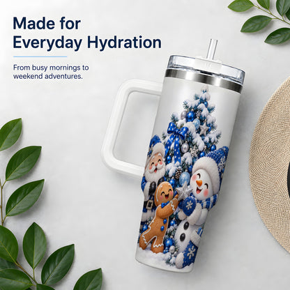 Blue Santa Snowman Handled Tumbler, 40oz Christmas Drinkware