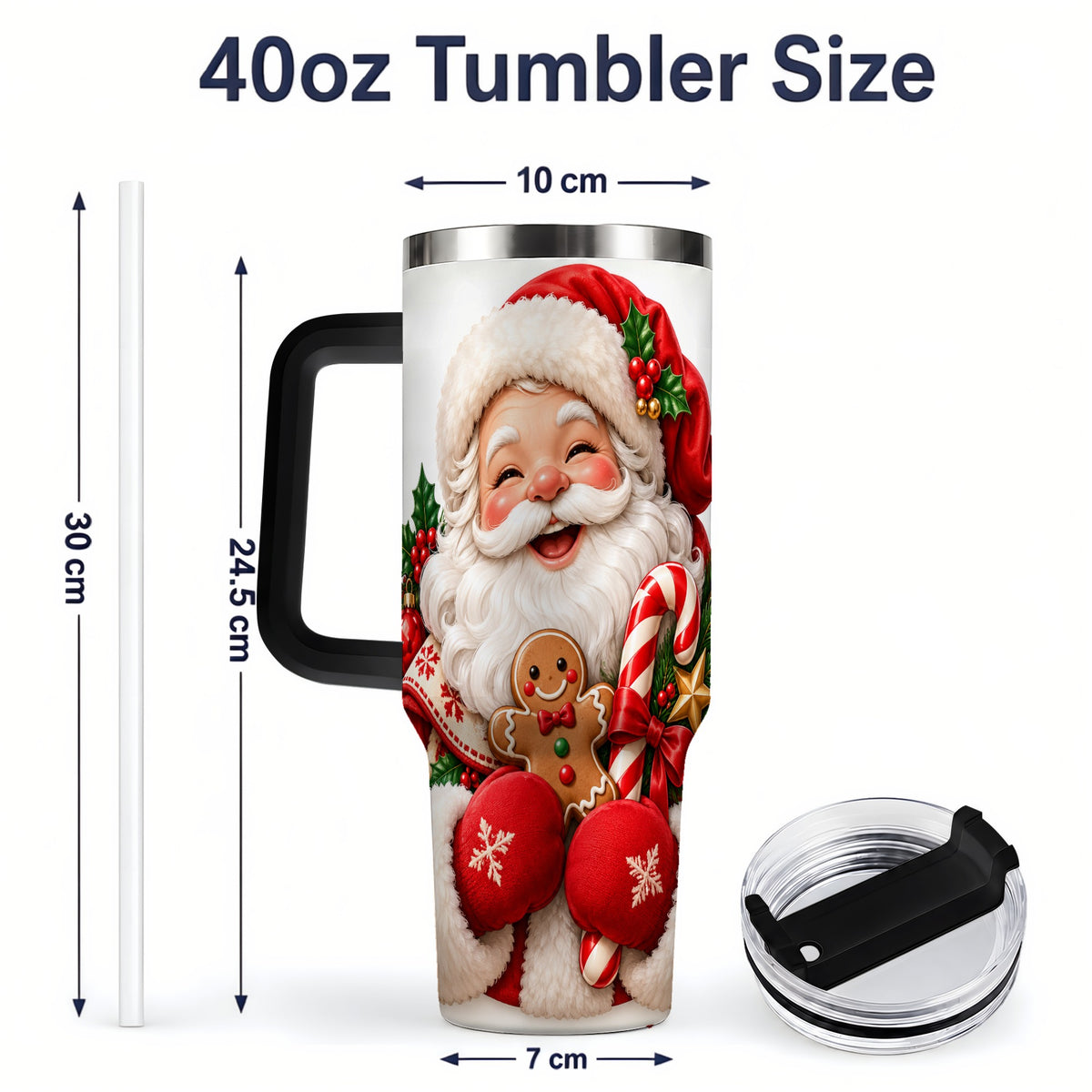 #pl[40oz|Black] Jolly Santa Claus Handled Tumbler, 40oz Christmas Drinkware