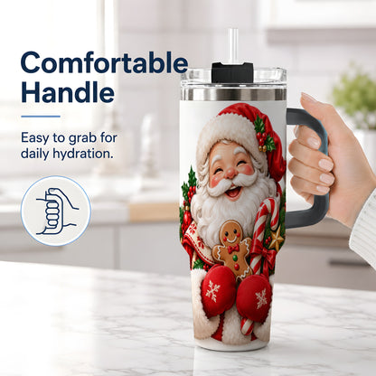 #pl[40oz|Black] Jolly Santa Claus Handled Tumbler, 40oz Christmas Drinkware