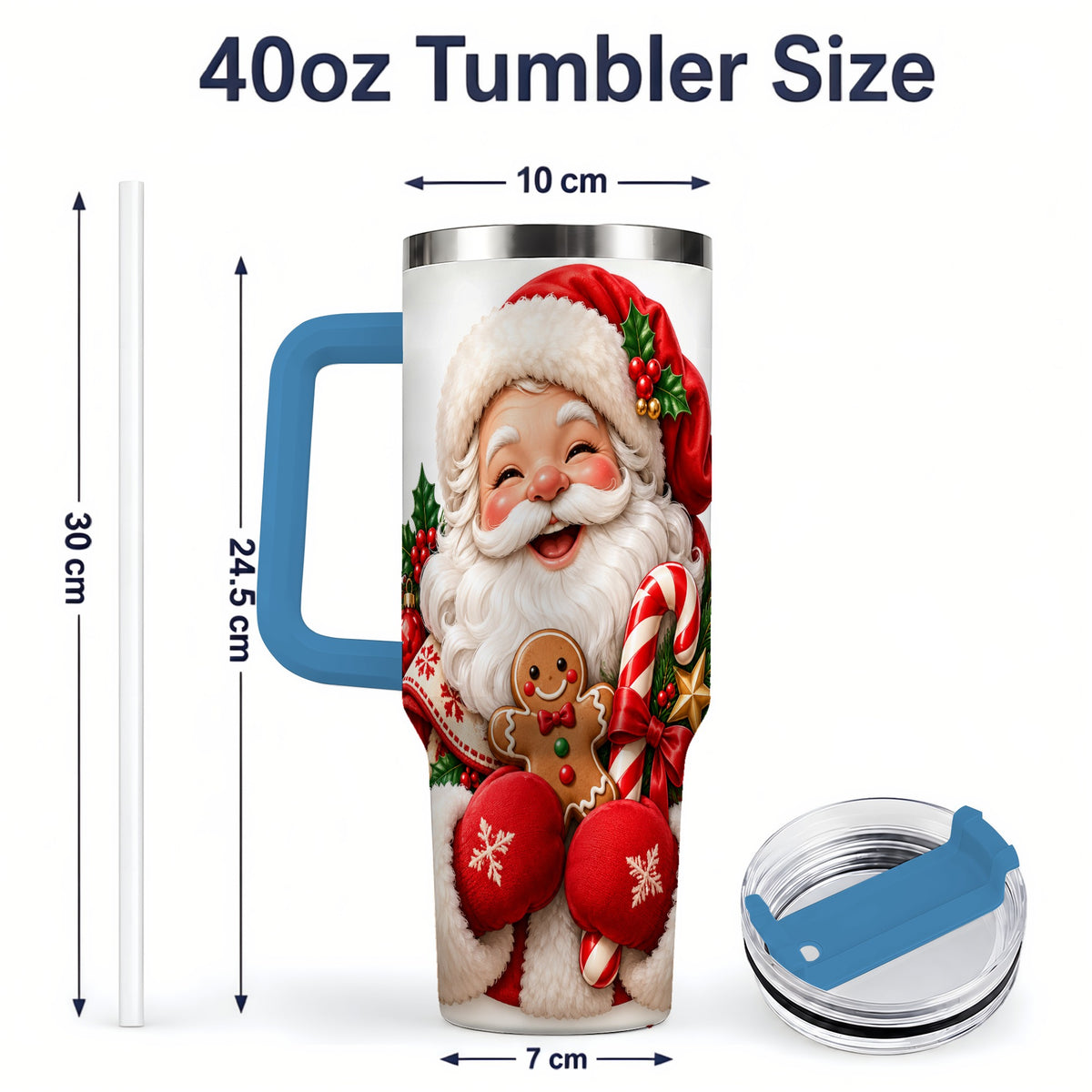 #pl[40oz|Blue] Jolly Santa Claus Handled Tumbler, 40oz Christmas Drinkware