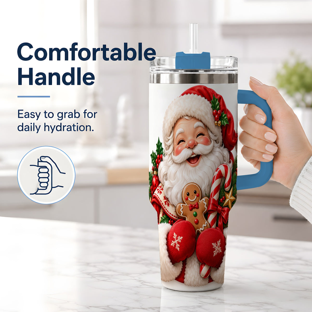 #pl[40oz|Blue] Jolly Santa Claus Handled Tumbler, 40oz Christmas Drinkware