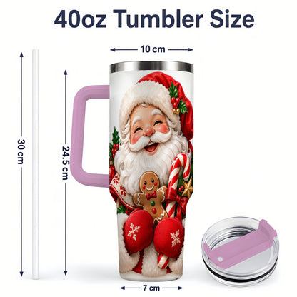 #pl[40oz|Pink] Jolly Santa Claus Handled Tumbler, 40oz Christmas Drinkware