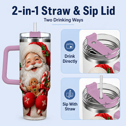 #pl[40oz|Pink] Jolly Santa Claus Handled Tumbler, 40oz Christmas Drinkware