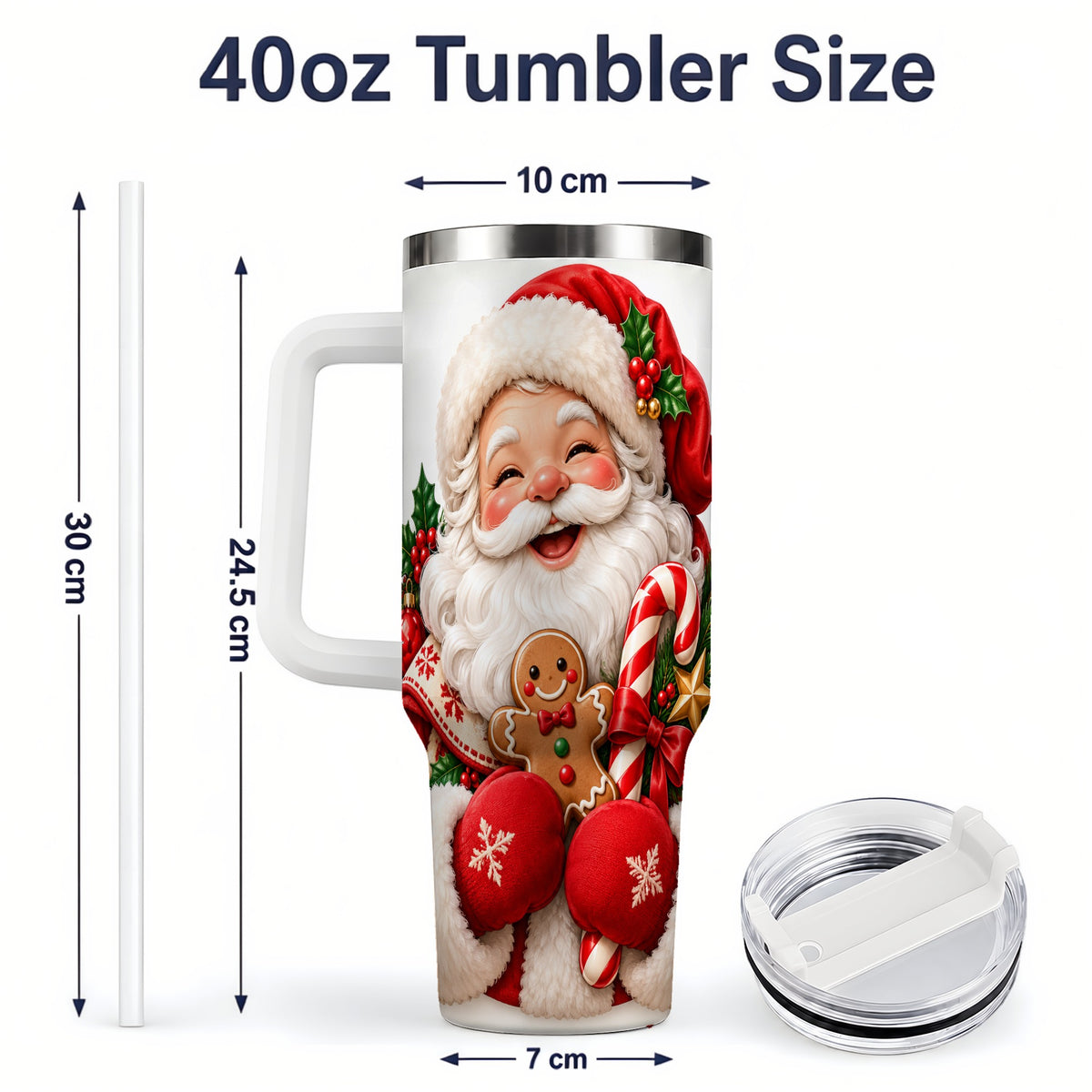 #pl[40oz|White] Jolly Santa Claus Handled Tumbler, 40oz Christmas Drinkware