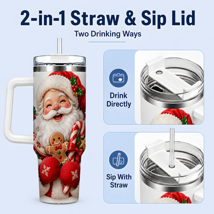 #pl[40oz|White] Jolly Santa Claus Handled Tumbler, 40oz Christmas Drinkware