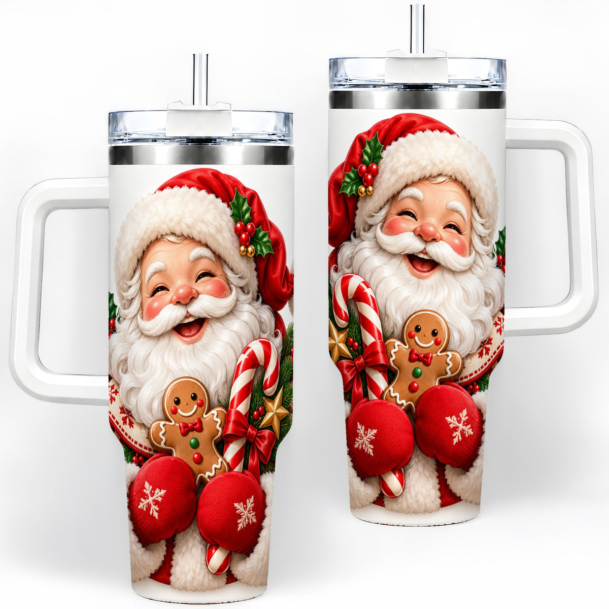 Jolly Santa Claus Handled Tumbler, 40oz Christmas Drinkware