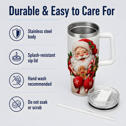 Jolly Santa Claus Handled Tumbler, 40oz Christmas Drinkware