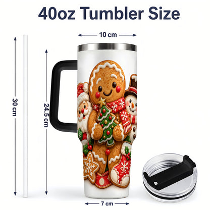 #pl[40oz|Black] Gingerbread Christmas Handled Tumbler, 40oz Festive Drinkware