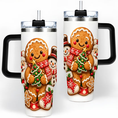 #pl[40oz|Black] Gingerbread Christmas Handled Tumbler, 40oz Festive Drinkware