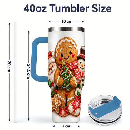 #pl[40oz|Blue] Gingerbread Christmas Handled Tumbler, 40oz Festive Drinkware
