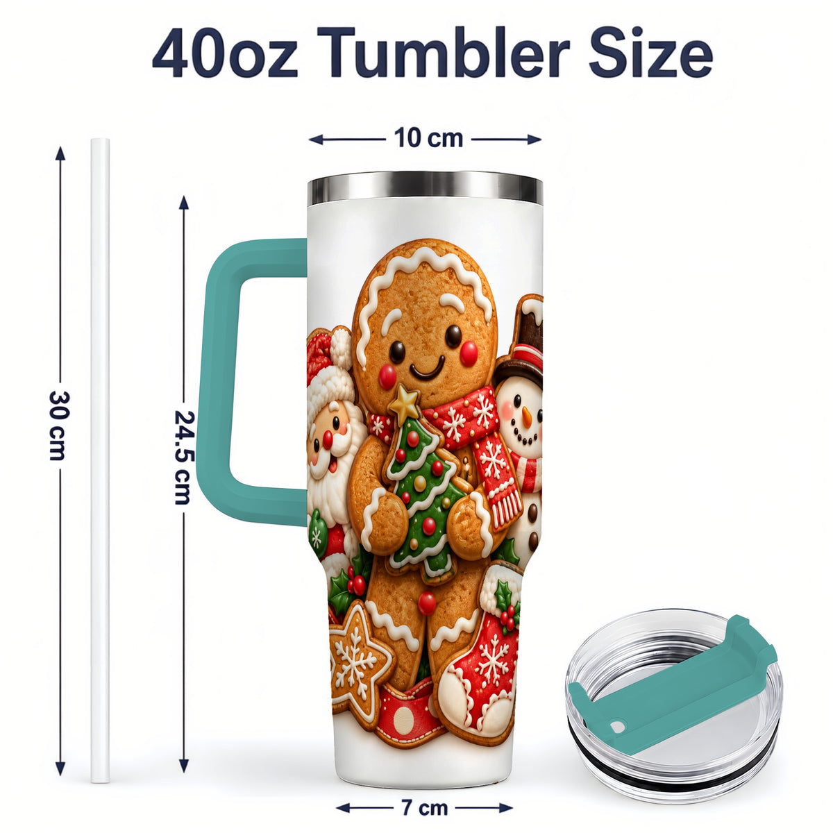 #pl[40oz|Green] Gingerbread Christmas Handled Tumbler, 40oz Festive Drinkware