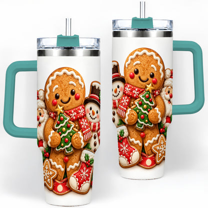 #pl[40oz|Green] Gingerbread Christmas Handled Tumbler, 40oz Festive Drinkware