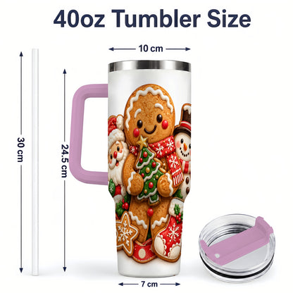 #pl[40oz|Pink] Gingerbread Christmas Handled Tumbler, 40oz Festive Drinkware