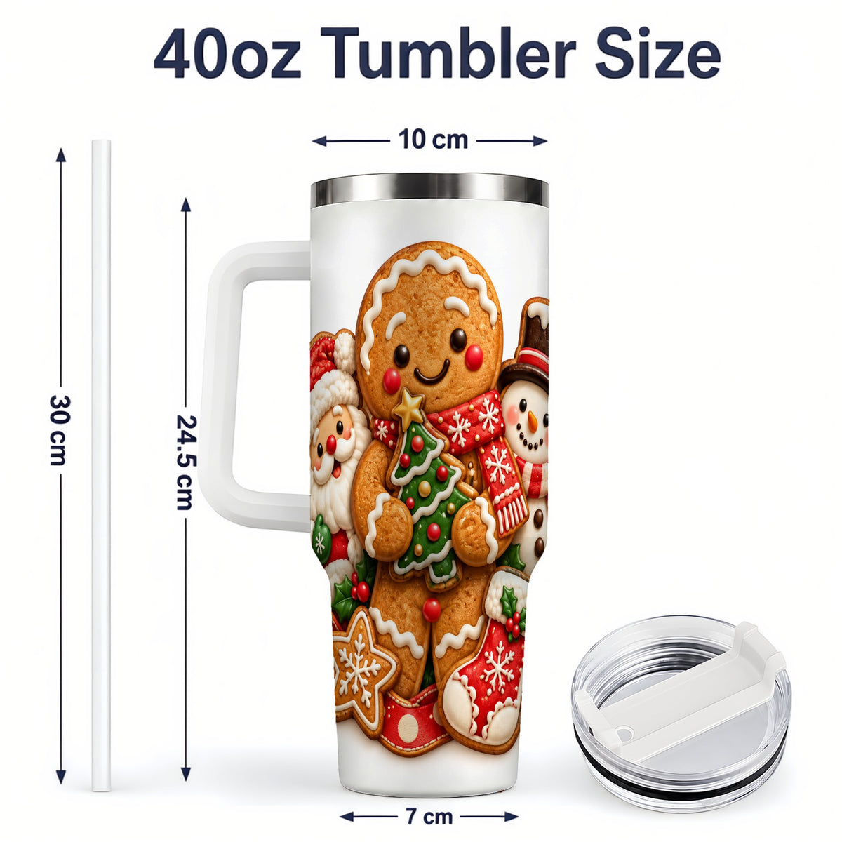 #pl[40oz|White] Gingerbread Christmas Handled Tumbler, 40oz Festive Drinkware